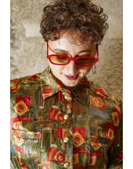 Vintage 80's μεταξωτό εμπριμέ φόρεμα midi L