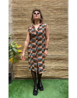 Vintage μεταξωτό εμπριμέ φόρεμα midi XXL