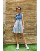 Vintage denim καρό φόρεμα mini Μ