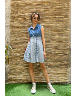Vintage denim καρό φόρεμα mini Μ