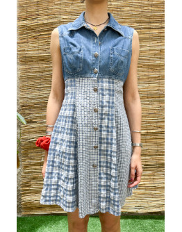 Vintage denim καρό φόρεμα mini Μ
