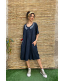 Vintage denim φόρεμα με κεντημένες λεπτομέρειες midi Oversized