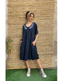 Vintage denim φόρεμα με κεντημένες λεπτομέρειες midi Oversized
