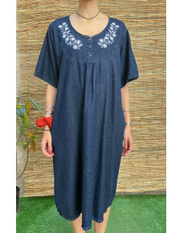 Vintage denim φόρεμα με κεντημένες λεπτομέρειες midi Oversized