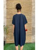 Vintage denim φόρεμα με κεντημένες λεπτομέρειες midi Oversized