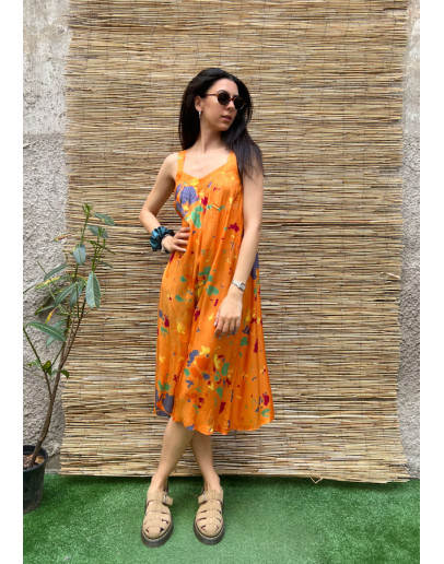 Vintage printed dress midi L