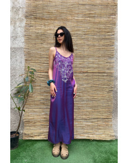 Vintage μωβ φόρεμα με κεντημένες λεπτομέρειες maxi M