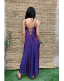 Vintage μωβ φόρεμα με κεντημένες λεπτομέρειες maxi M