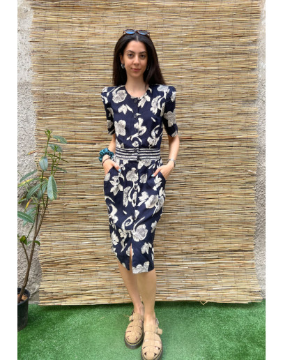 Vintage printed dress midi S