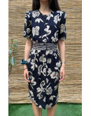 Vintage printed dress midi S