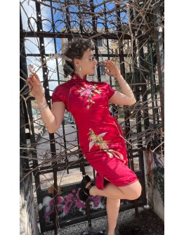 Vintage μεταξωτό Qipao φόρεμα S