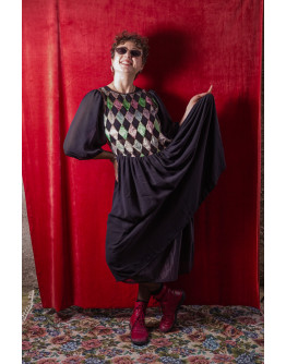 Vintage φόρεμα με γυαλιστερές και βελούδινες λεπτομέρειες L