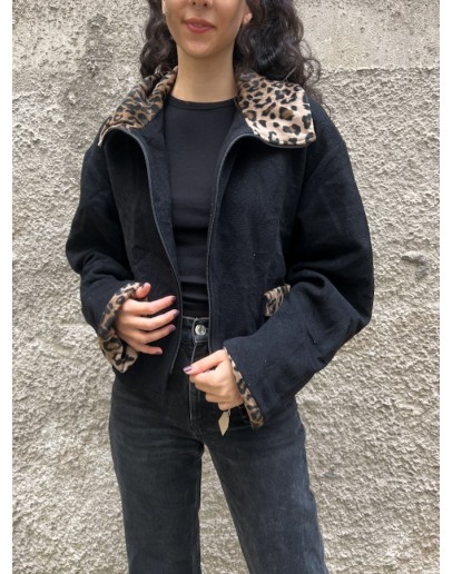 Vintage μάλλινη ζακέτα με animal print λεπτομέριες L