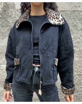 Vintage μάλλινη ζακέτα με animal print λεπτομέριες L