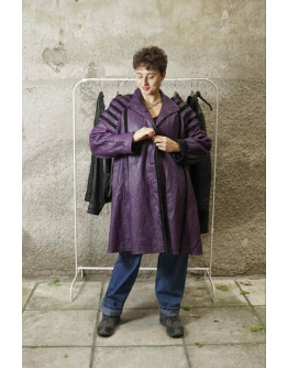 Vintage purple leather jacket with suede details 