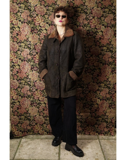 Vintage shearling δερμάτινο τζάκετ M