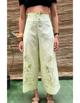 Vintage wrap παντελόνα με κεντημένες λεπτομέρειες 