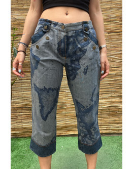 Vintage denim εμπριμέ Υ2Κ capri παντελόνι M