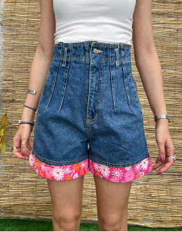 Vintage denim σορτς με φλοράλ λεπτομέρειες S