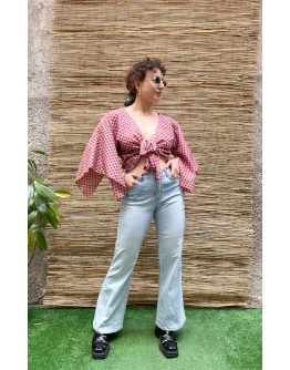 Vintage denim παντελόνι καμπάνα με κεντημένες λεπτομέρειες S