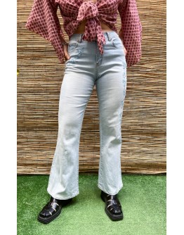 Vintage denim παντελόνι καμπάνα με κεντημένες λεπτομέρειες S