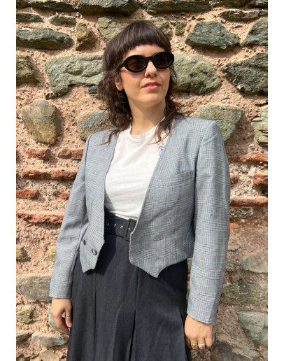 Vintage woollen plaid blazer M
