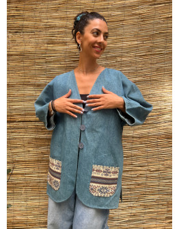 Vintage denim jacket με κεντήματα XXL