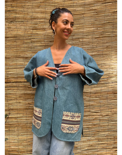 Vintage denim jacket με κεντήματα XXL