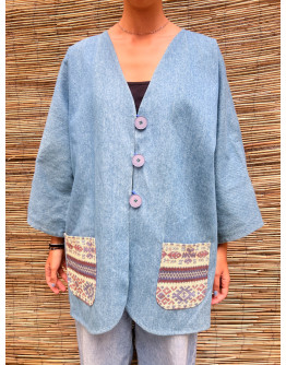 Vintage denim jacket με κεντήματα XXL