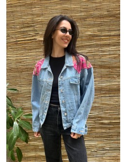 Vintage denim jacket με κεντήματα L