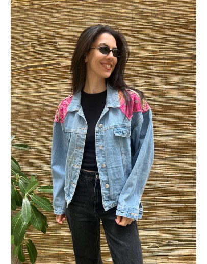Vintage denim jacket με κεντήματα L