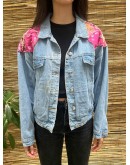 Vintage denim jacket με κεντήματα L