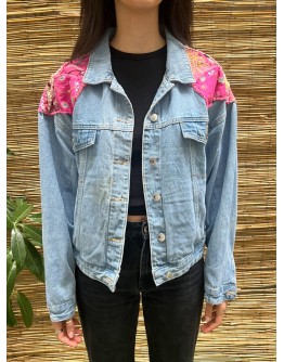 Vintage denim jacket με κεντήματα L