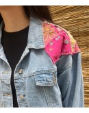 Vintage denim jacket με κεντήματα L