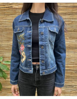 Vintage denim jacket με κεντήματα S