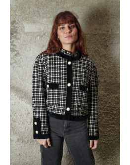 Vintage μάλλινο σακάκι με βελούδινες λεπτομέρειες L