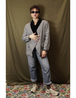 Vintage wollen plaid blazer L