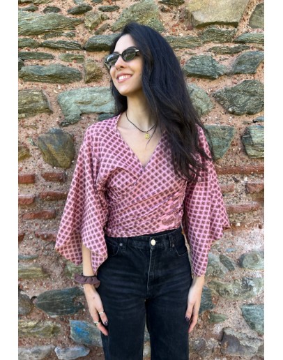 Silk wrap printed top 