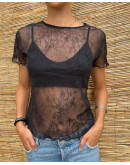 Vintage Y2K διαφανές μαύρο top L