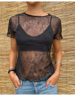 Vintage Y2K διαφανές μαύρο top L