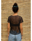 Vintage Y2K διαφανές μαύρο top L