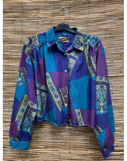 Vintage 90's εμπριμέ cropped πουκάμισο XL
