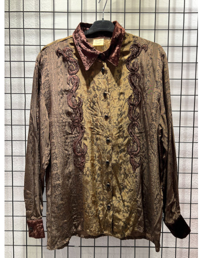 Vintage printed shirt with velvet and shiny details XL