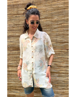 Vintage semi see through floral shirt L