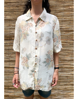 Vintage semi see through floral shirt L