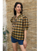 Vintage plaid top with shiny details L