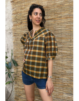Vintage plaid top with shiny details L