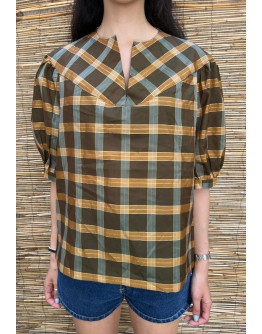 Vintage plaid top with shiny details L