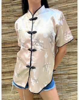 Vintage μεταξωτό ασιάτικο top XL