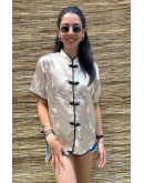 Vintage μεταξωτό ασιάτικο top XL